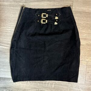 Vintage Black Skirt with Gold Buckle Accents&Zippers